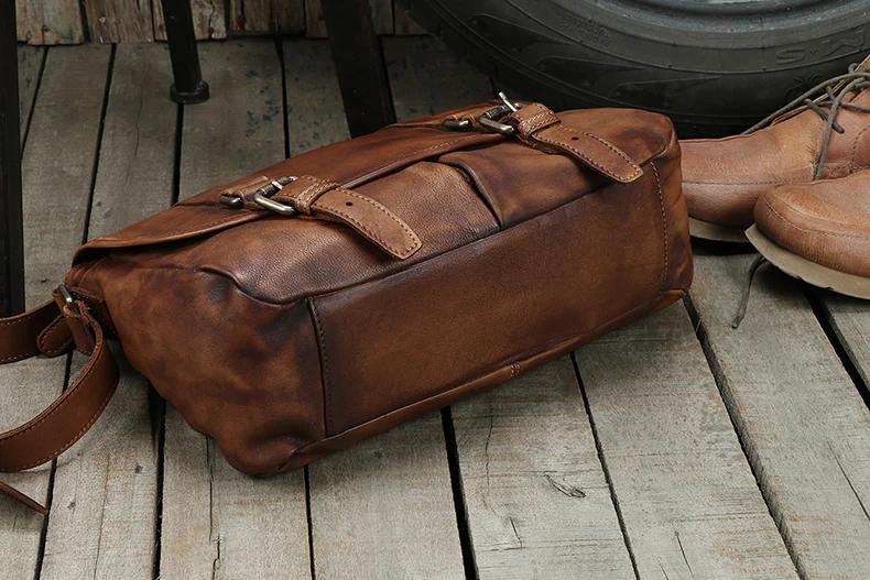 Vintage en cuir véritable sac de messager hommes en cuir sac à bandoulière hommes sac à bandoulière