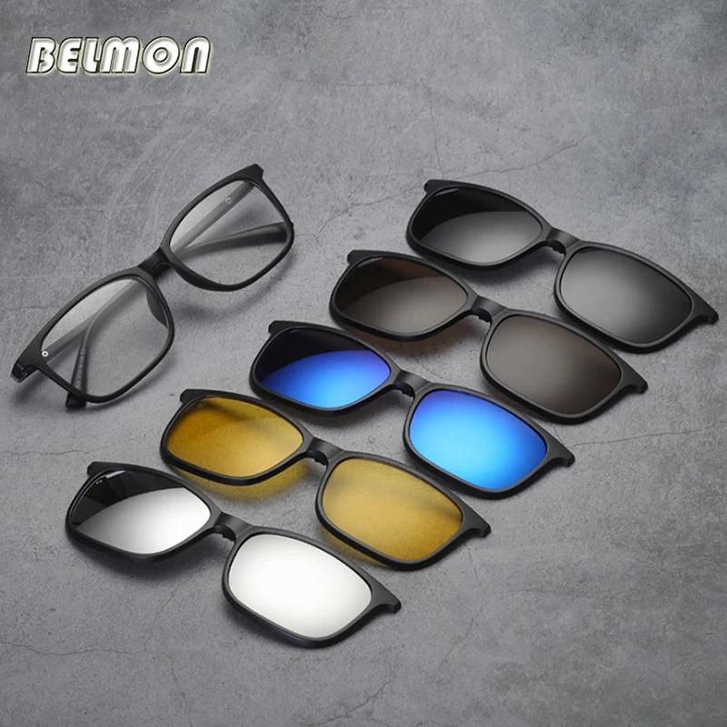 Belmon monture de lunettes hommes femmes avec 5 pièces pince sur lunettes de soleil polarisées lunet