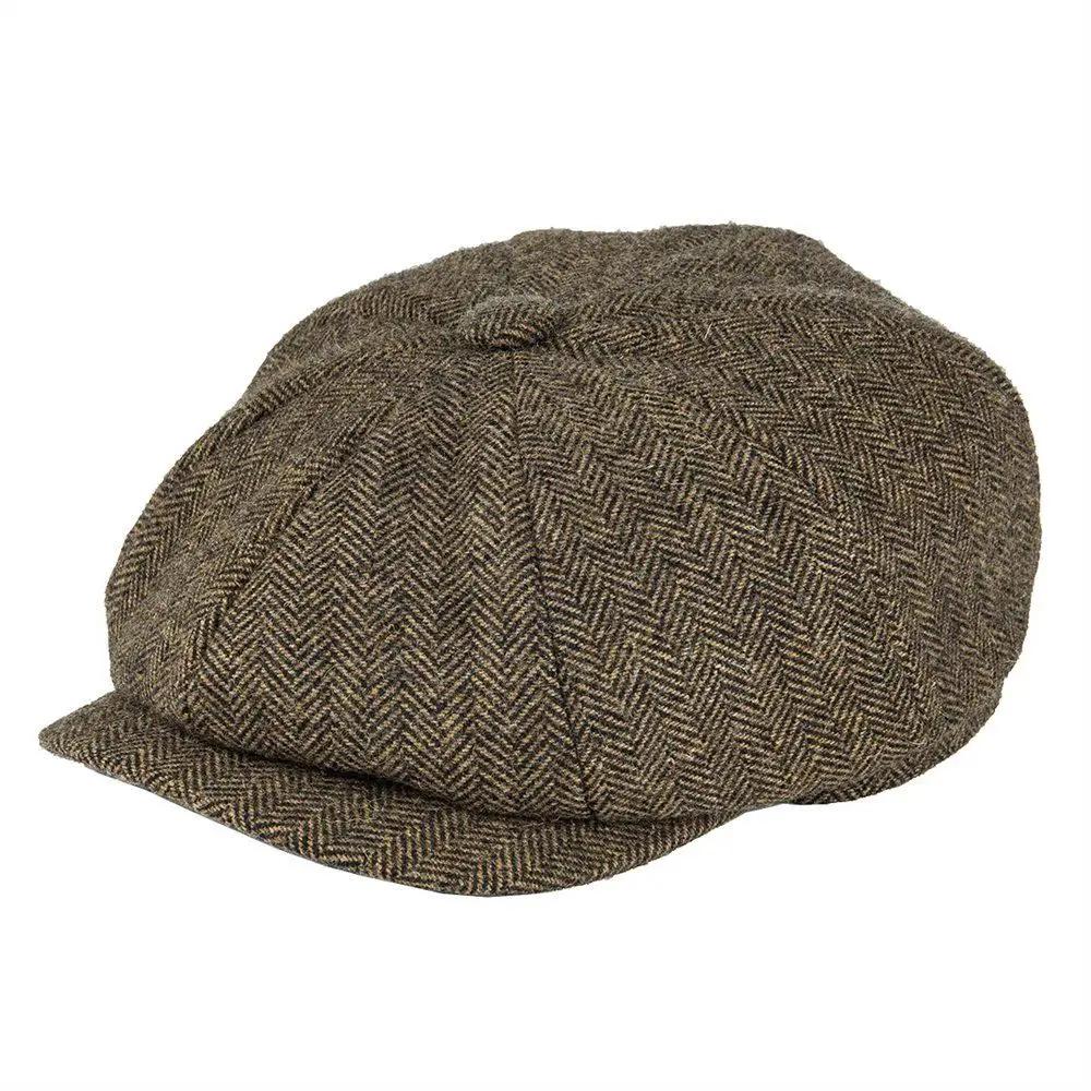 BOTVELA laine Tweed casquette gavroche à chevrons hommes britannique Gatsby rétro chapeau pilote cas