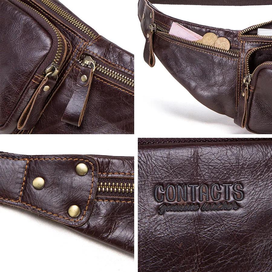 Sac banane en cuir de vachette CONTACT'S pour homme, nouveau sac de taille décontracté, petit sac ba