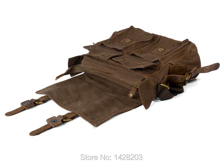 Rétro Vintage coton toile + cuir véritable hommes sac de messager sac à bandoulière militaire toile