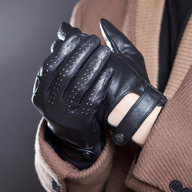 Gants antidérapants en cuir véritable pour hommes, à la mode, respirants, à trous, pour Sports d'été