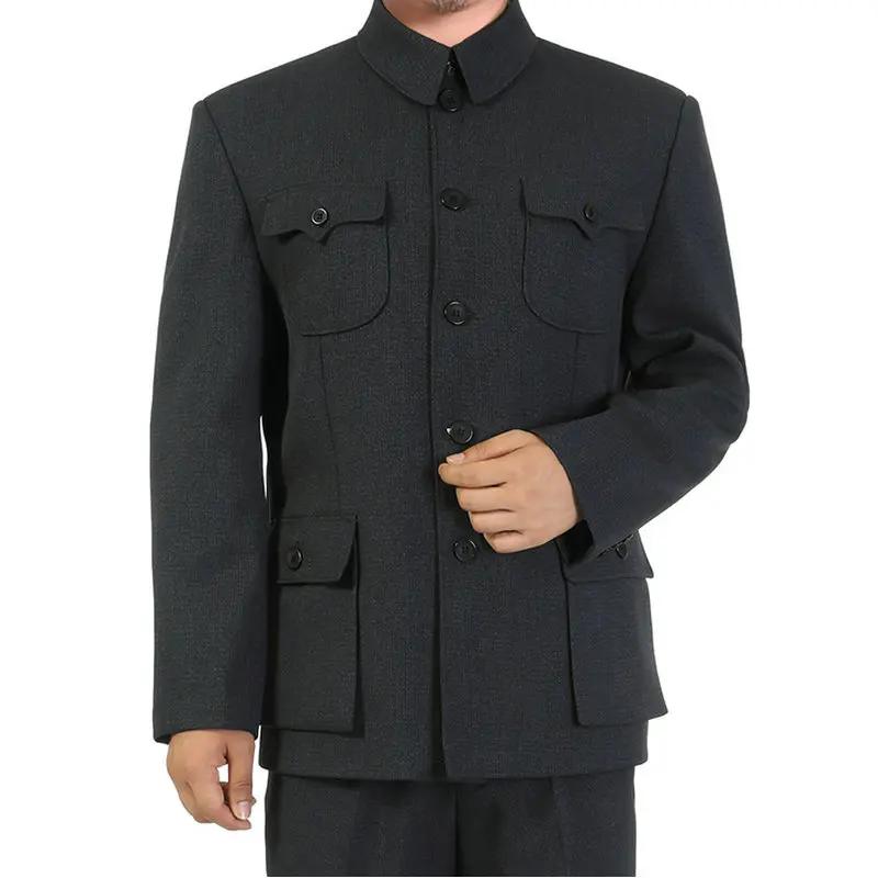 Veste de costume Mao pour hommes, tunique chinoise imbibée, blazer à col à ailes mandarin masculin,