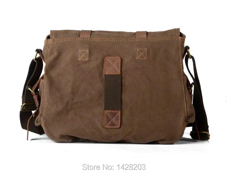 Rétro Vintage coton toile + cuir véritable hommes sac de messager sac à bandoulière militaire toile