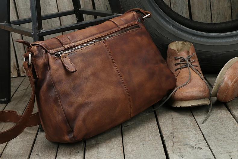 Vintage en cuir véritable sac de messager hommes en cuir sac à bandoulière hommes sac à bandoulière