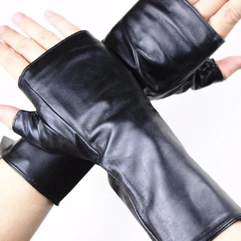 Gants longs demi-doigt en peau de mouton pour femmes et hommes, en cuir, pour conduite de voiture, m