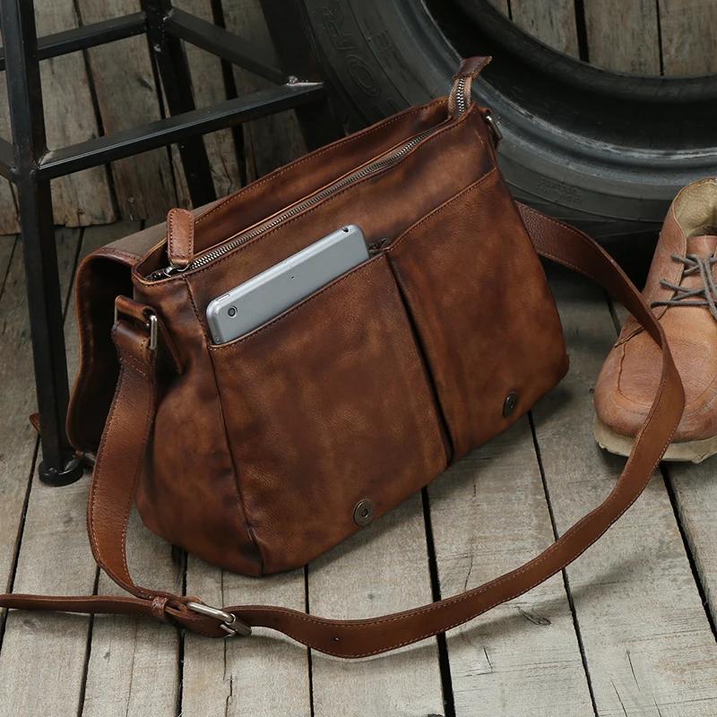 Vintage en cuir véritable sac de messager hommes en cuir sac à bandoulière hommes sac à bandoulière