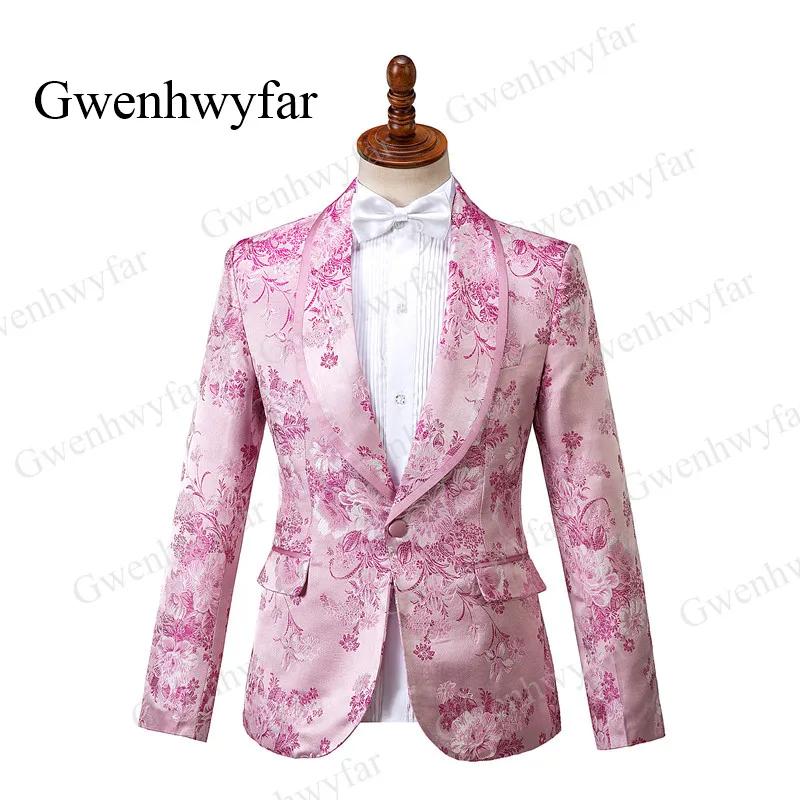 Gwenhwyfar rose hommes Tuxedos Floral 2026 haute qualité mâle fête Tuxedos 3 pièces coupe ajustée ch