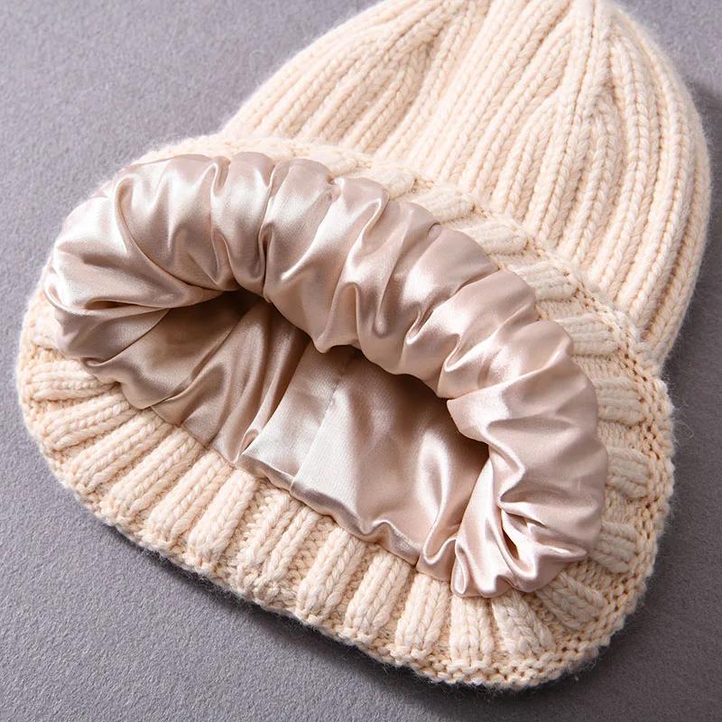 InjSatin Lined Beanie Hats, Unisex Optics, Chunky Cap, Striped, Warm, Soft, Cachemire Hat, High Qual