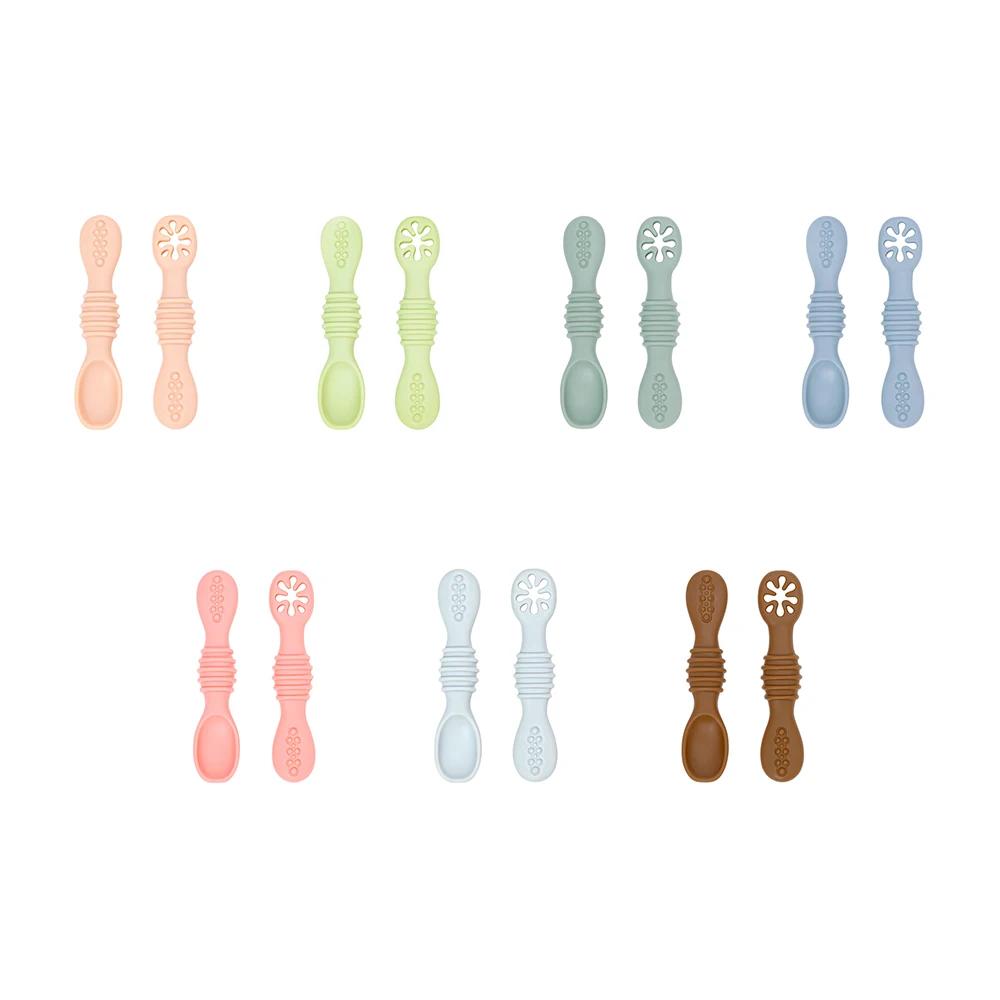 Ensemble cuillère et fourchette pour bébé, cuillère collante en Silicone de qualité alimentaire, cou