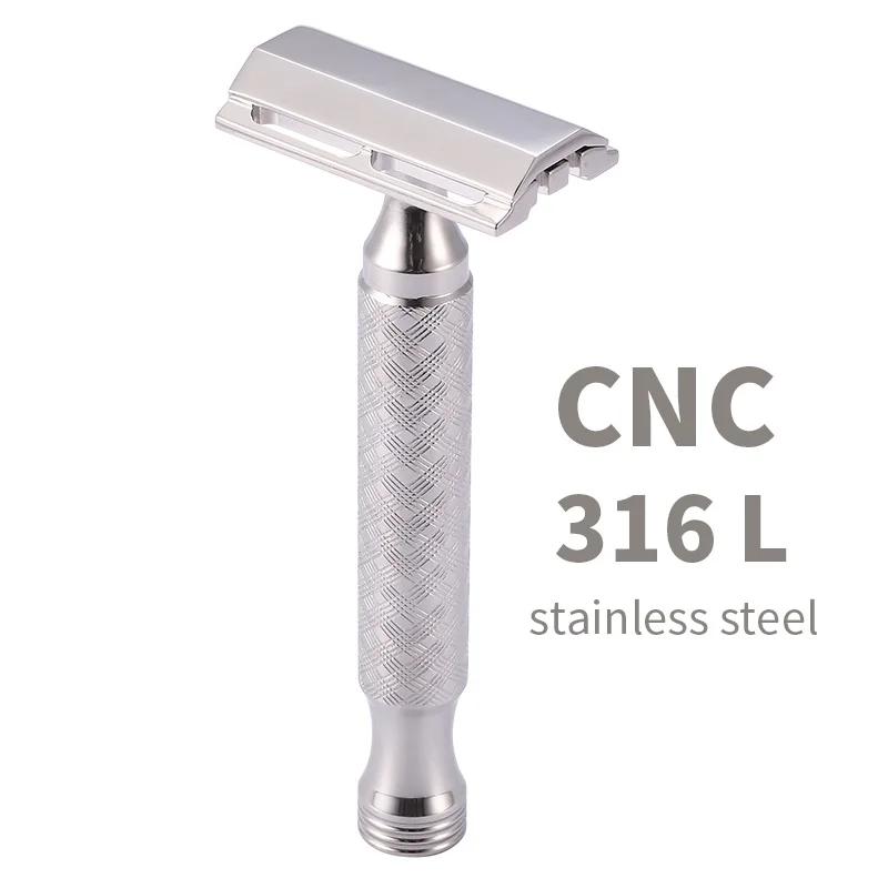 Rasoir de sécurité à Double tranchant pour hommes, matériau en acier inoxydable CNC 316 L, avec poig