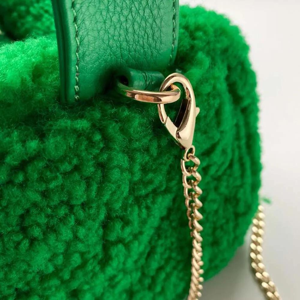 Mode fourrure laine d'agneau sacs à main rabat femme conception doux en peluche filles chaîne messag