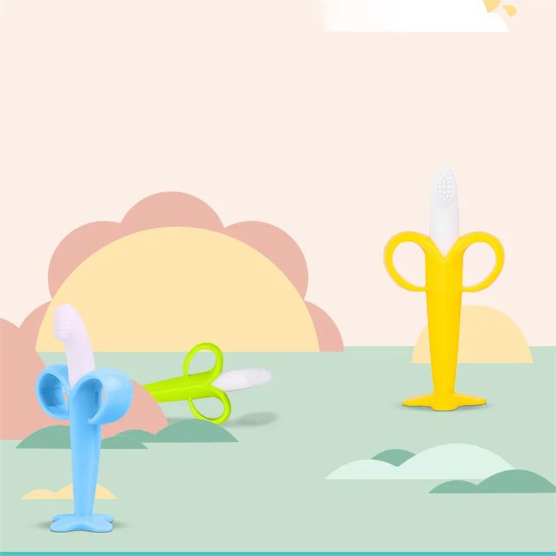 Brosse à dents d'entraînement en Silicone pour bébé, sans BPA, en forme de banane, anneau de dentiti