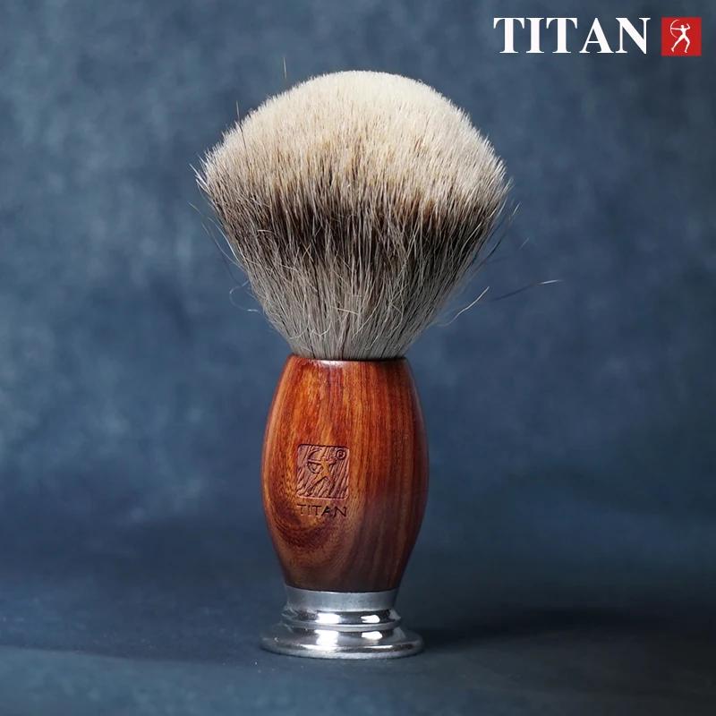 Titan-Brosse de barbier avec manche en bois naturel, blaireau, blaireau, cadeau