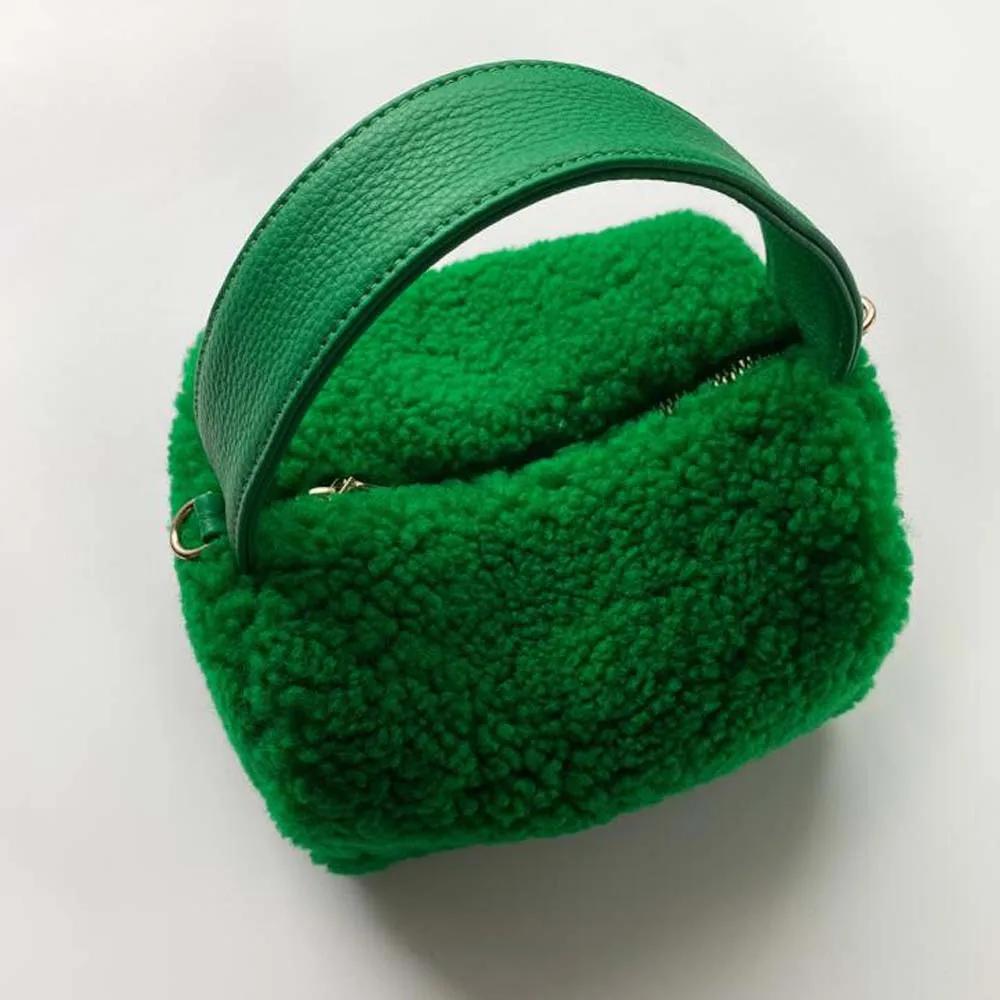 Mode fourrure laine d'agneau sacs à main rabat femme conception doux en peluche filles chaîne messag