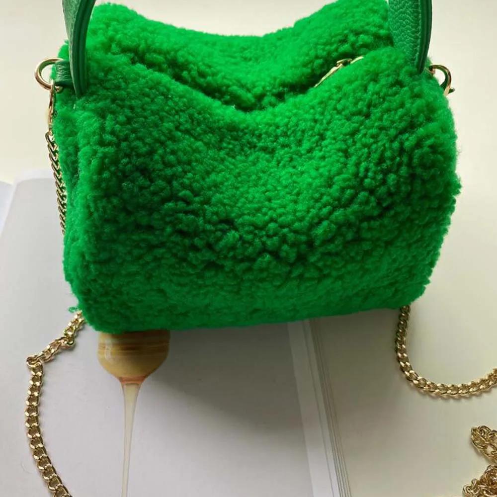 Mode fourrure laine d'agneau sacs à main rabat femme conception doux en peluche filles chaîne messag