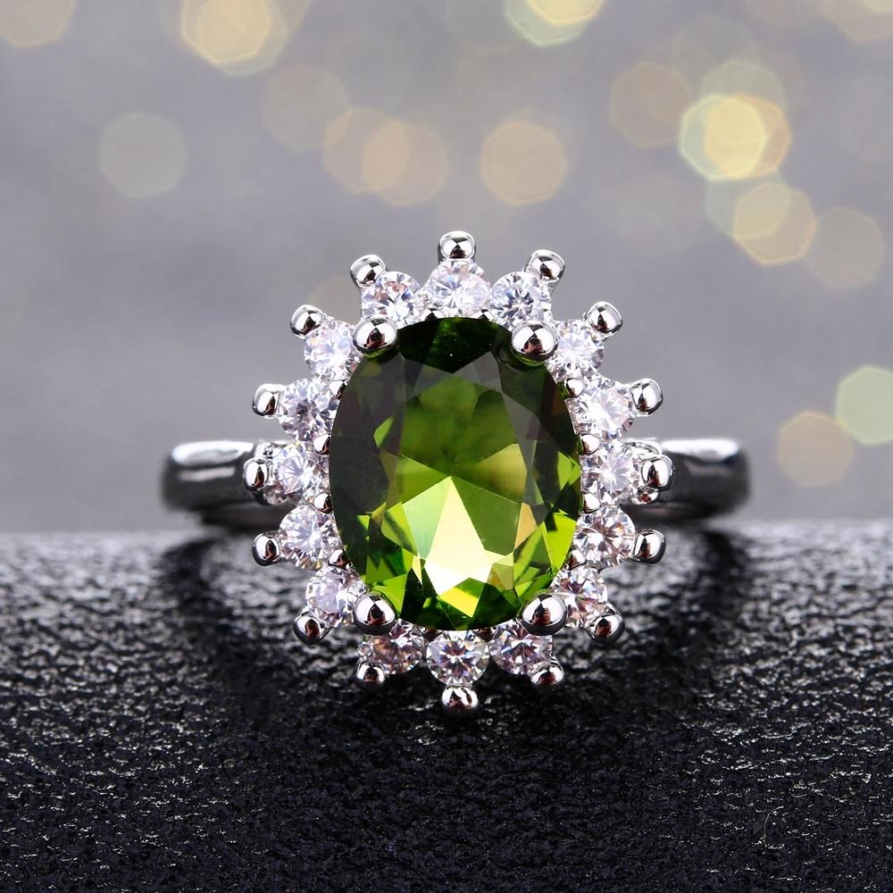 Bague rétro en argent pour femmes, bagues à fleurs avec pierres péridot brillantes, marque de luxe,