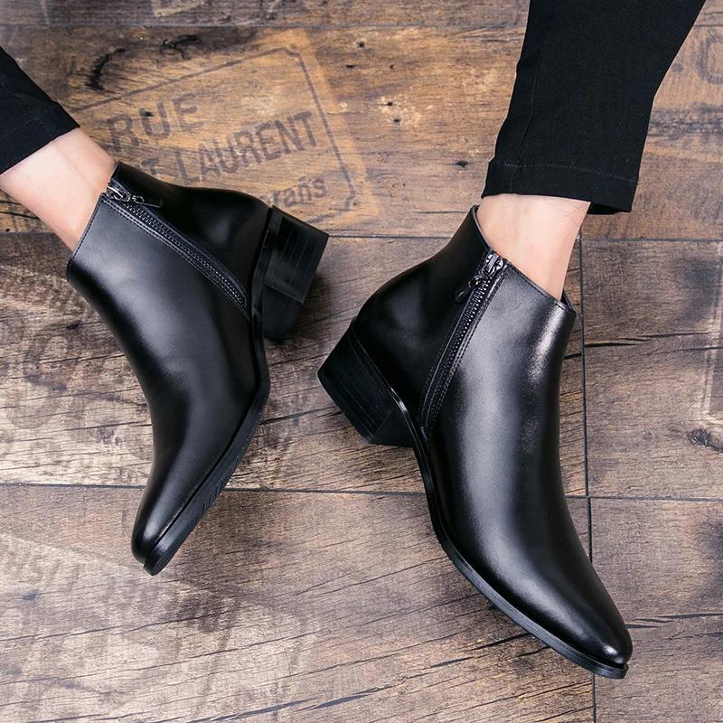 Nouveau italien en cuir véritable hommes bottes affaires hiver/printemps fermeture éclair/à lacets b