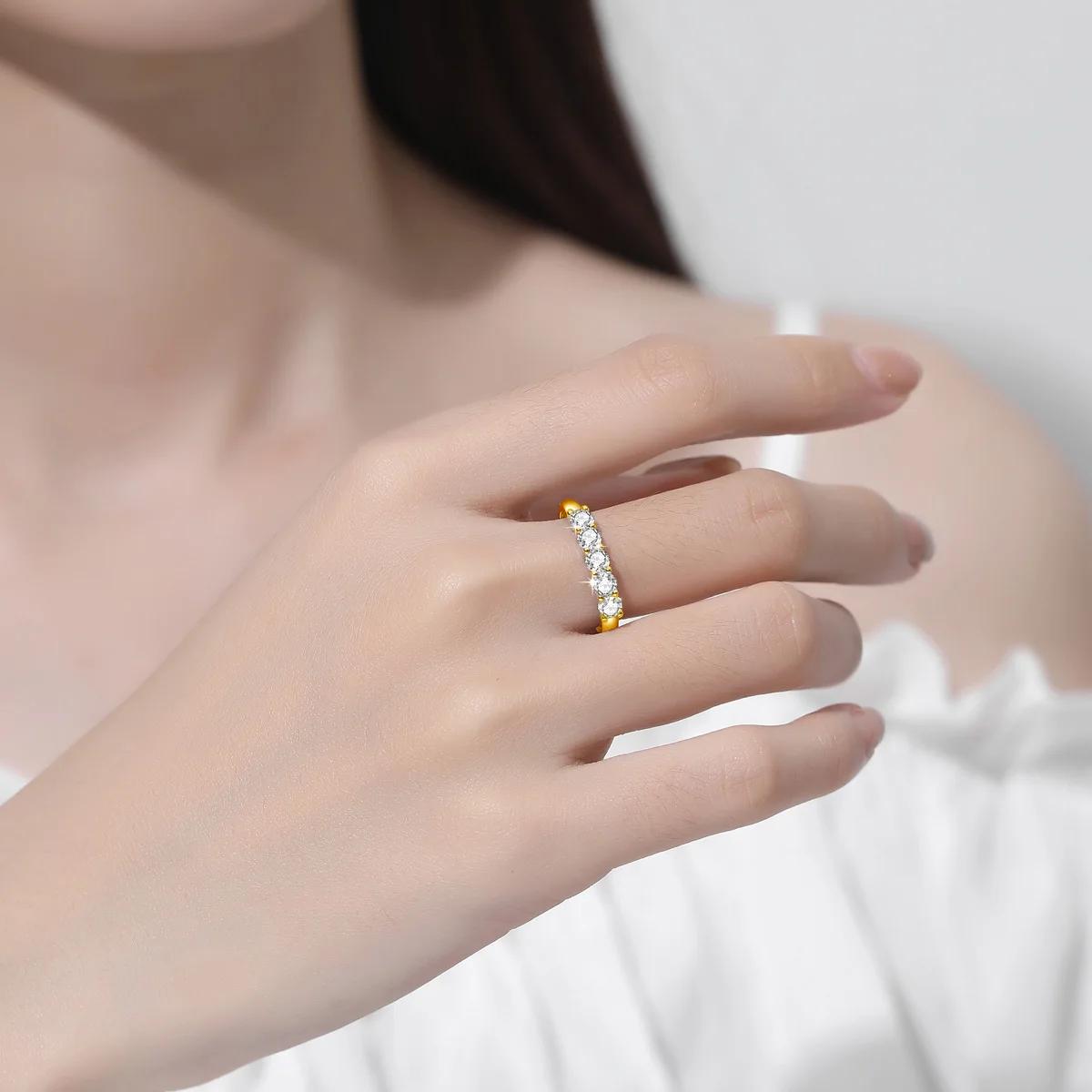 Bague Moissanite en or massif 18K pour femmes, 5 pierres AU 750, bijoux de luxe avec timbre, cadeau