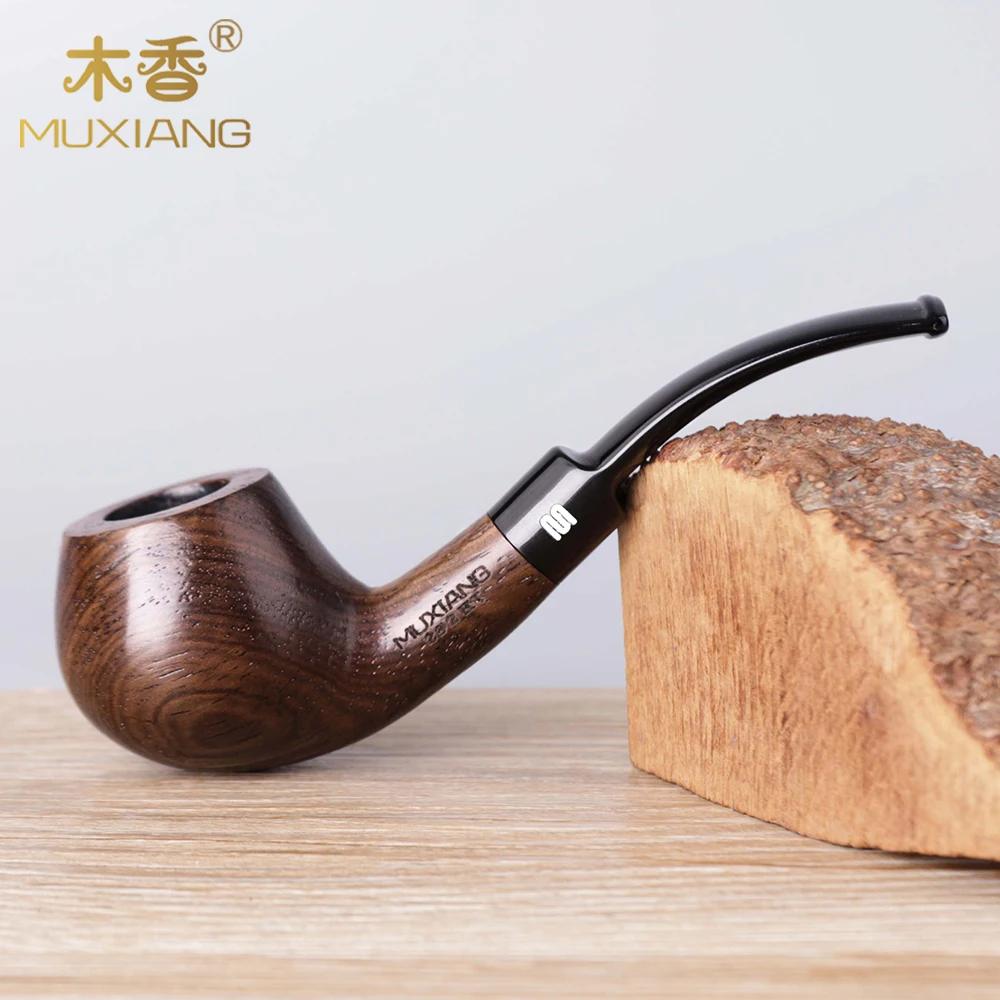 Pipe en bois d'ébène de style classique avec embout buccal en acrylique courbé, adaptée aux filtres