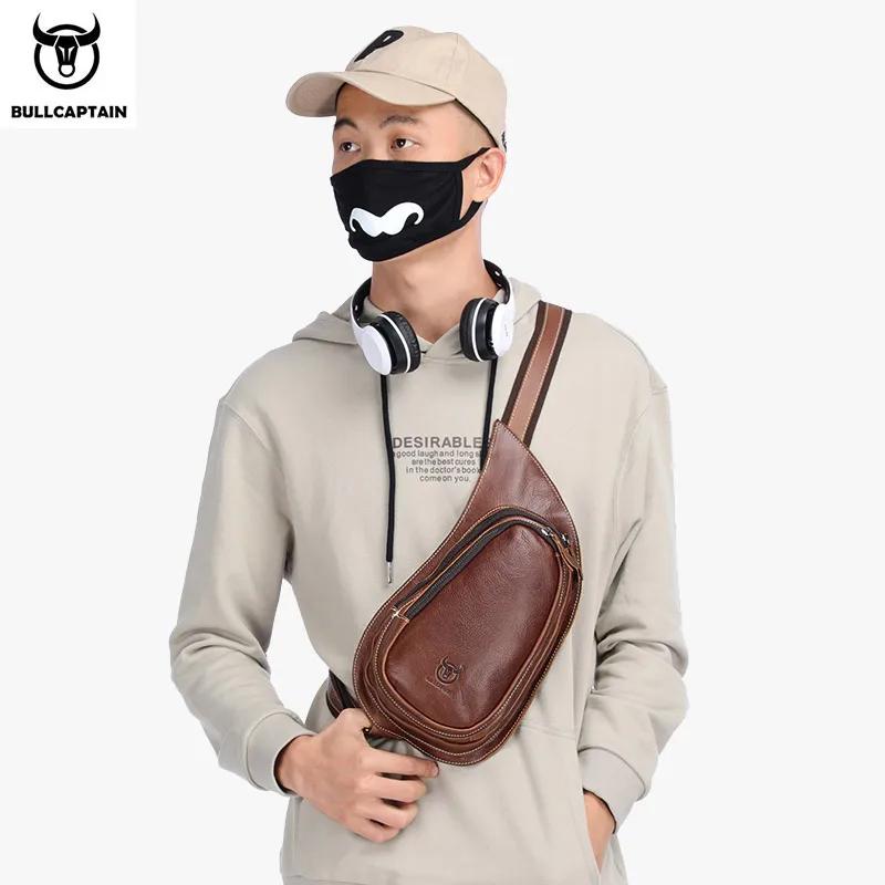 BULLCAPTAIN-Sac à Bandoulière en Cuir de Cheval pour Homme, Sacs de Poitrine en Cuir, Nouvelle Mode,