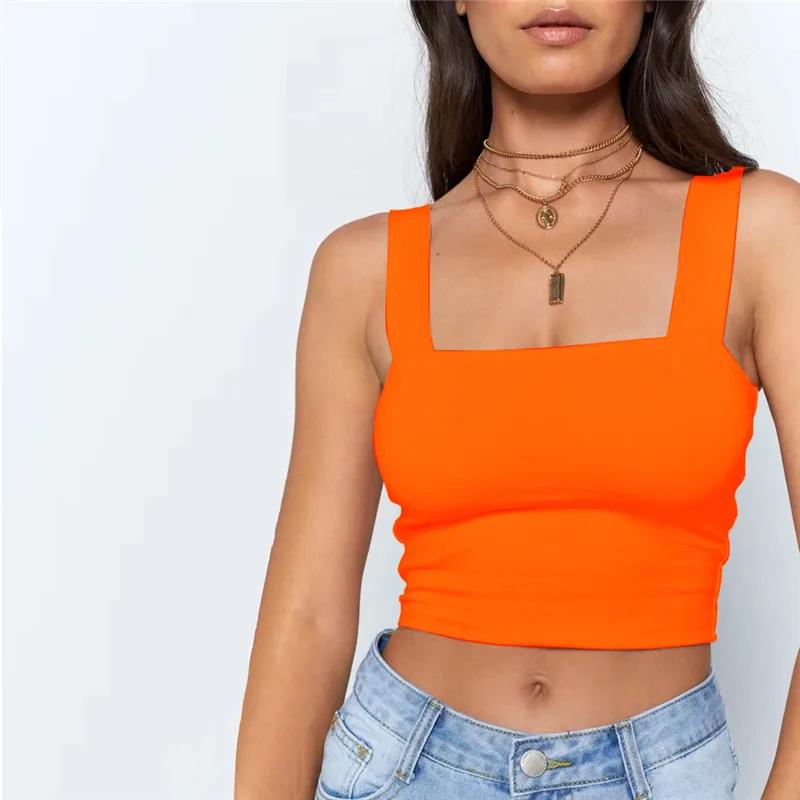 Col carré sans manches été haut court blanc femmes noir décontracté basique t-shirt épaules nues Cam