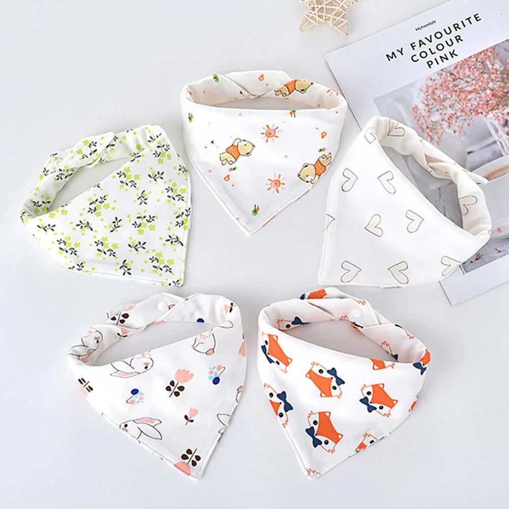 Bavoirs Triangle Double en coton pour bébé, 5 pièces/lot, serviette de salive imprimée de dessin ani