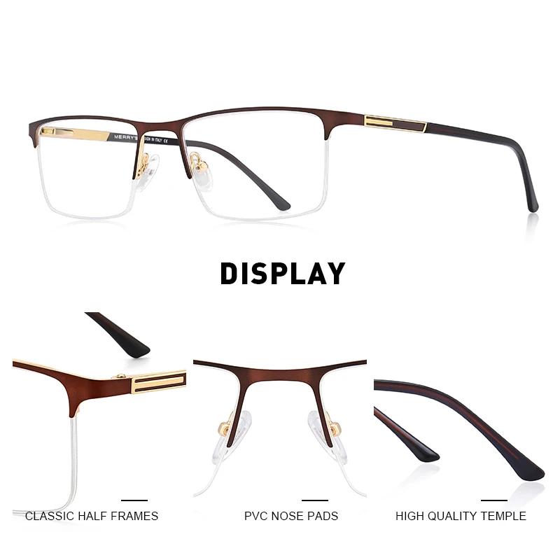 MERRYS-Lunettes à monture carrée pour hommes, demi-optique, ultralégères, style business, myopie, en