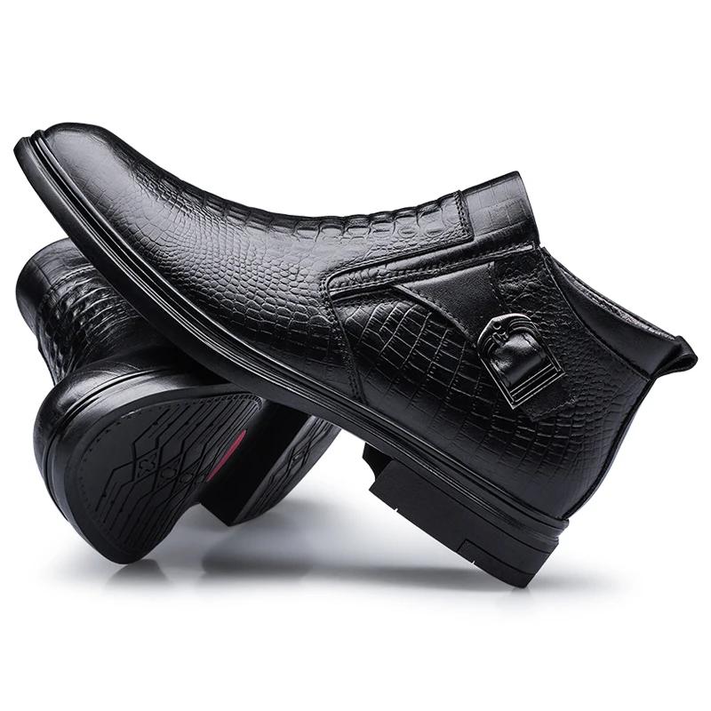 Bottes d'affaires en cuir de vache de qualité pour hommes, bottines de neige chaudes en fourrure, mo