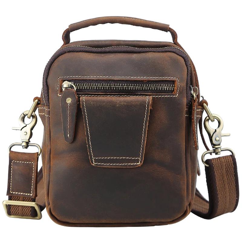 100% sacs de messager en cuir véritable rétro en cuir de vache homme sac corssbody poignées multifon