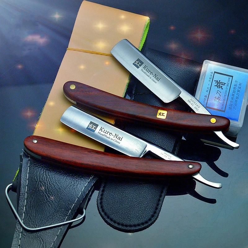 Rasoir droit en acier au carbone pour hommes, manche RosFrederick, rasoir de barbier, grattoir manue