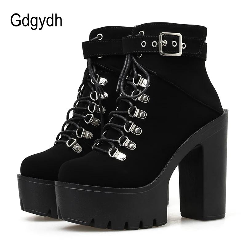 Gdgydh à lacets femmes bottes plate-forme boucle botte Cosplay chaussures talon épais automne bottes