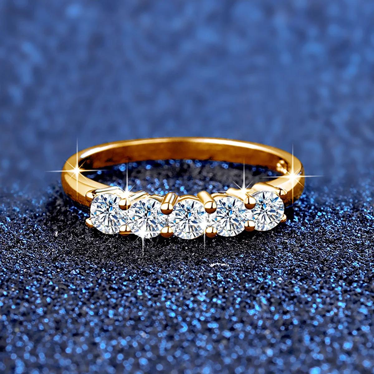 Bague Moissanite en or massif 18K pour femmes, 5 pierres AU 750, bijoux de luxe avec timbre, cadeau