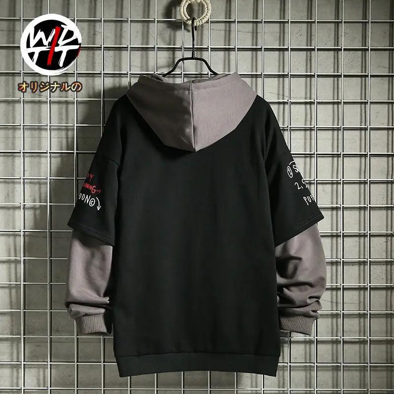 Printemps/automne hommes pull rétro faux deux pièces à capuche coréen Hip Hop imprimé sweat à capuch