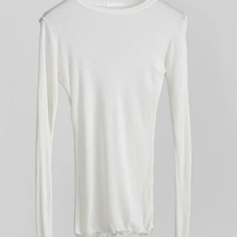 T-shirt uni à manches longues pour femmes, de haute qualité, élastique, basique, décontracté, Sexy,