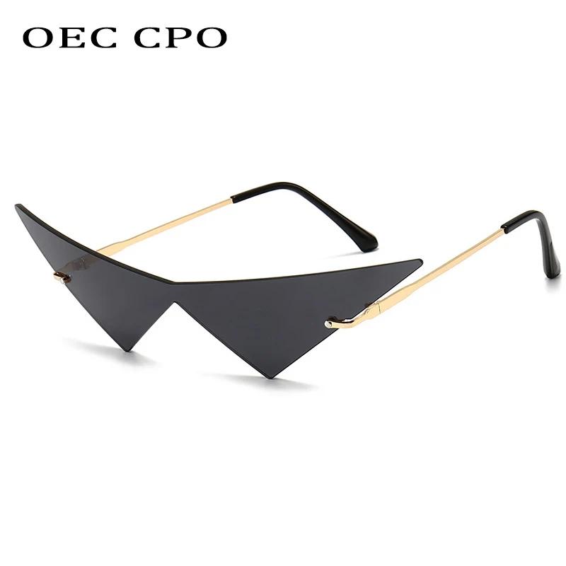 OEC CPO surdimensionné oeil de chat sans monture lunettes de soleil femmes mode une pièce lentille l