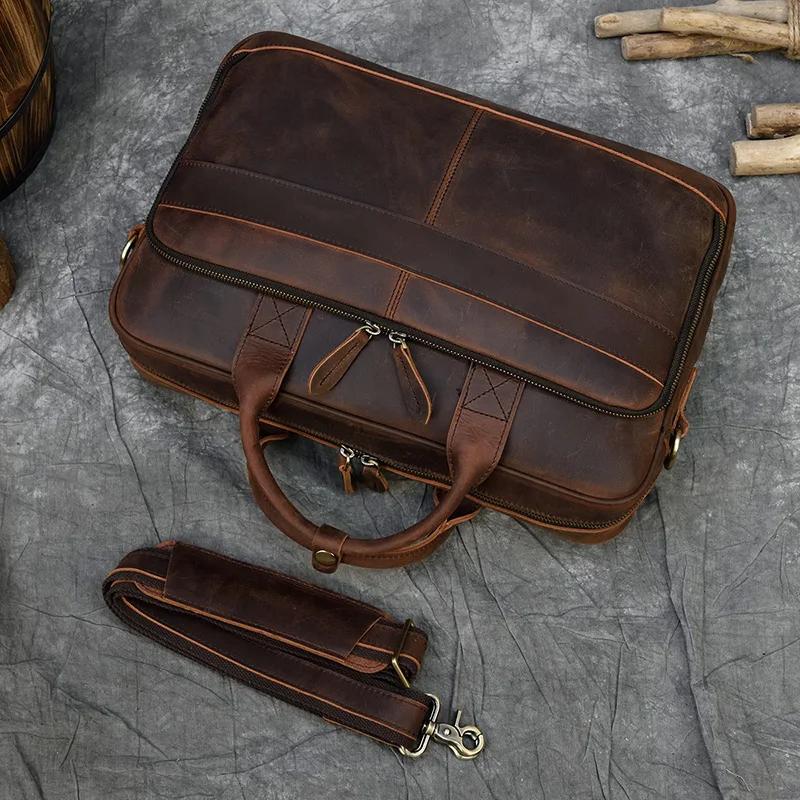 Porte-documents rétro pour ordinateur portable, sacs à main en cuir véritable, sac d'affaires décont