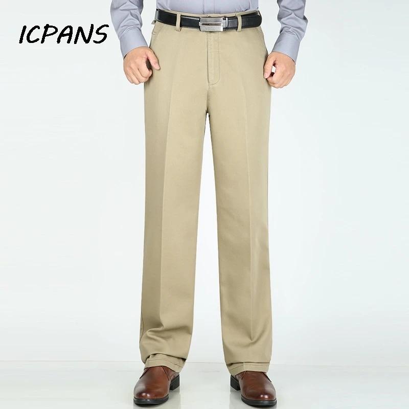 Pantalon droit taille haute pour homme, droit, plat, en coton, noir, pour bureau, grande taille 29-4