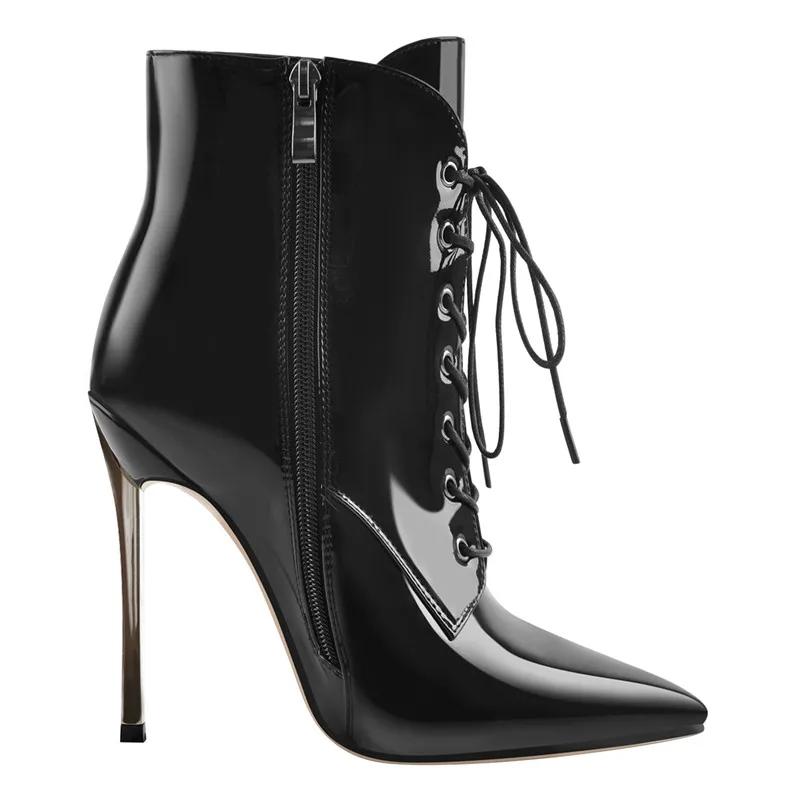 DALTolmaker-Bottes de rinçage à lacets pour femmes, bottes pointues en métal, talon haut fin, fermet