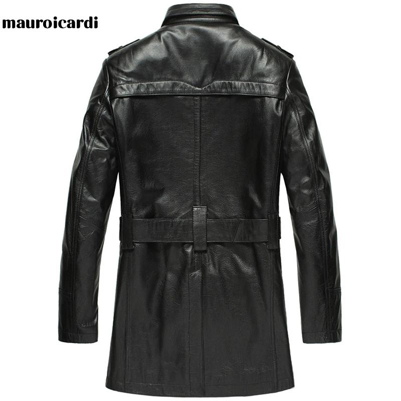 Mauroicardi-Manteau en Cuir PU Noir pour Femme, Manches sulf, Double Boutonnage, Élégant, Luxe, Styl