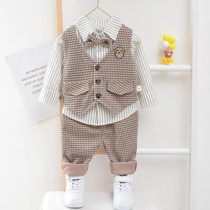 Costume élégant bébé garçon chemise rayée gilet pantalon - Tenue mariage anniversaire fête cérémonie chic