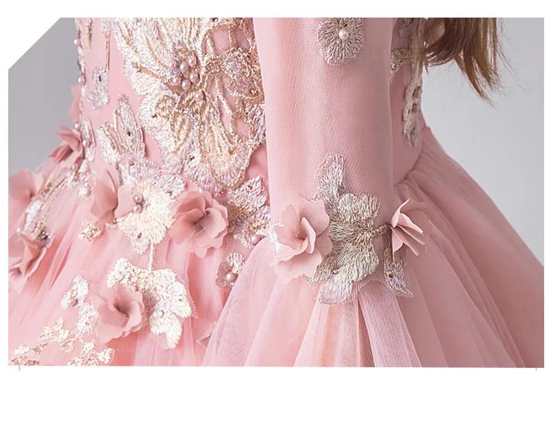 Robe de Demoiselle d'Honneur en Dentelle Rose pour Enfant, Tenue de Princesse à Manches Évasées, de
