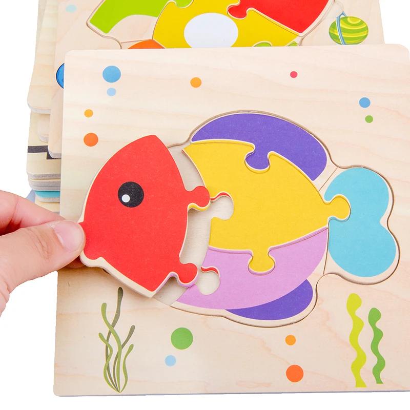 Puzzle 3D en bois pour bébé, formes Tangram, apprentissage éducatif, dessin animé, Intelligence anim