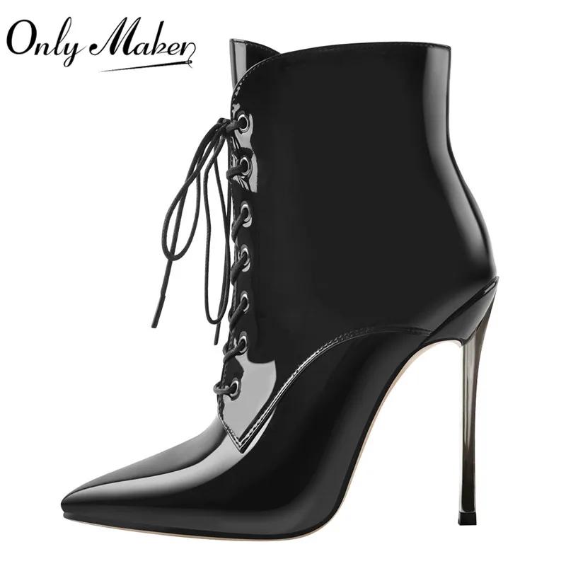 DALTolmaker-Bottes de rinçage à lacets pour femmes, bottes pointues en métal, talon haut fin, fermet