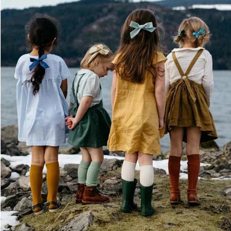 Chaussettes hautes et longues pour bébés garçons et filles, en coton, respirantes, à rayures, douces