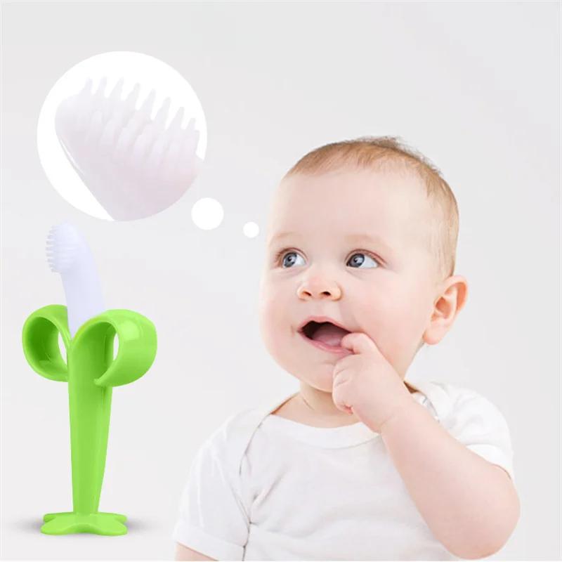 Brosse à dents d'entraînement en Silicone pour bébé, sans BPA, en forme de banane, anneau de dentiti