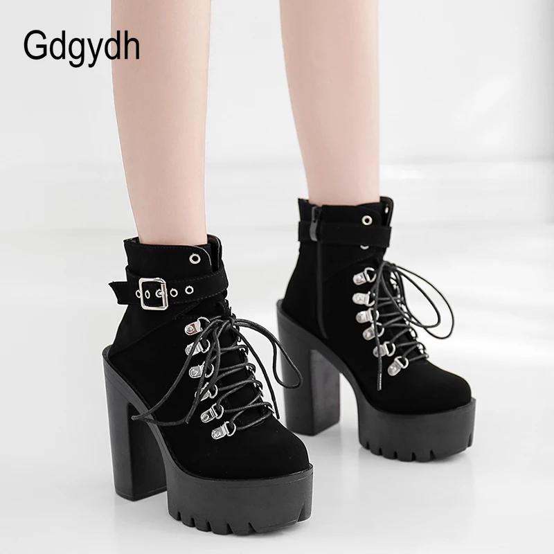 Gdgydh à lacets femmes bottes plate-forme boucle botte Cosplay chaussures talon épais automne bottes