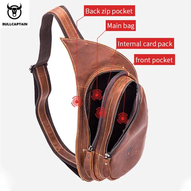 BULLCAPTAIN-Sac à Bandoulière en Cuir de Cheval pour Homme, Sacs de Poitrine en Cuir, Nouvelle Mode,