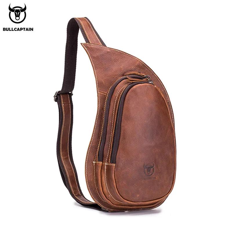 BULLCAPTAIN-Sac à Bandoulière en Cuir de Cheval pour Homme, Sacs de Poitrine en Cuir, Nouvelle Mode,
