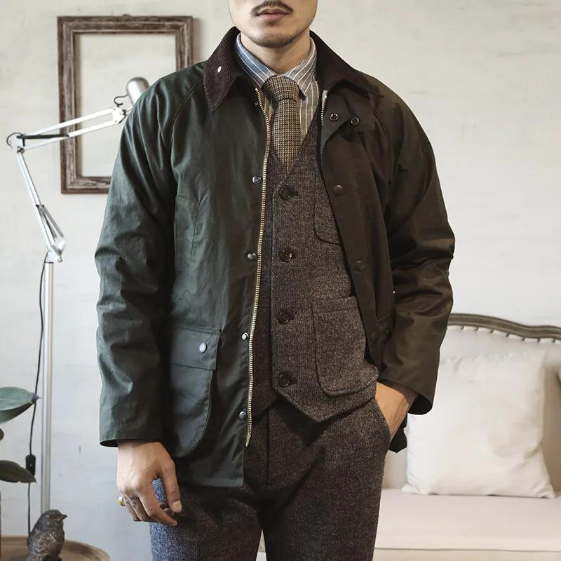 BBR-0002 Taille Asiatique Super Qualité Anti Pli Rétro Toile Cirée Coton mn Water Verde Veste